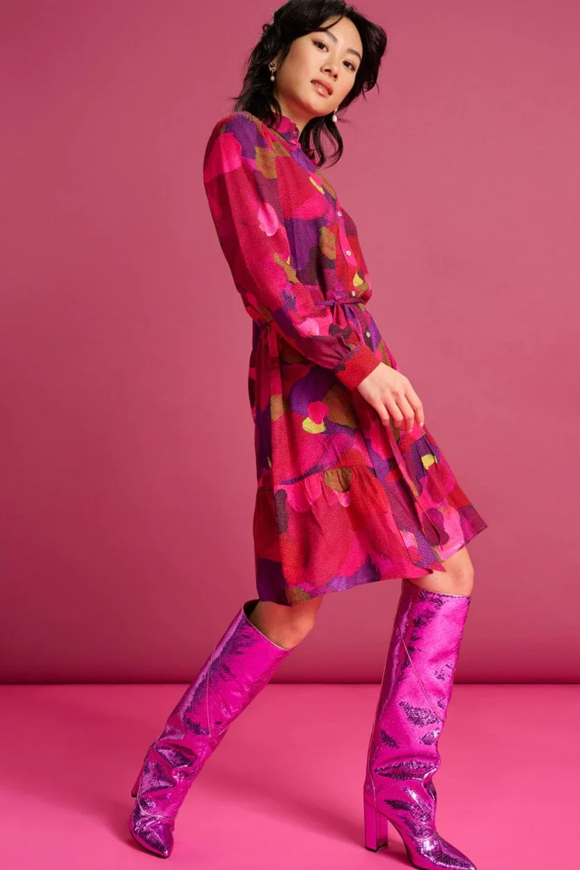 POM AMSTERDAM | Dress | Brushwork Fiery Pink - Image 3